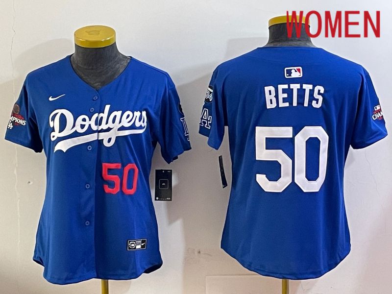 Women Los Angeles Dodgers #50 Betts Blue Game 2024 Nike MLB Jersey style 12053->women mlb jersey->Women Jersey
